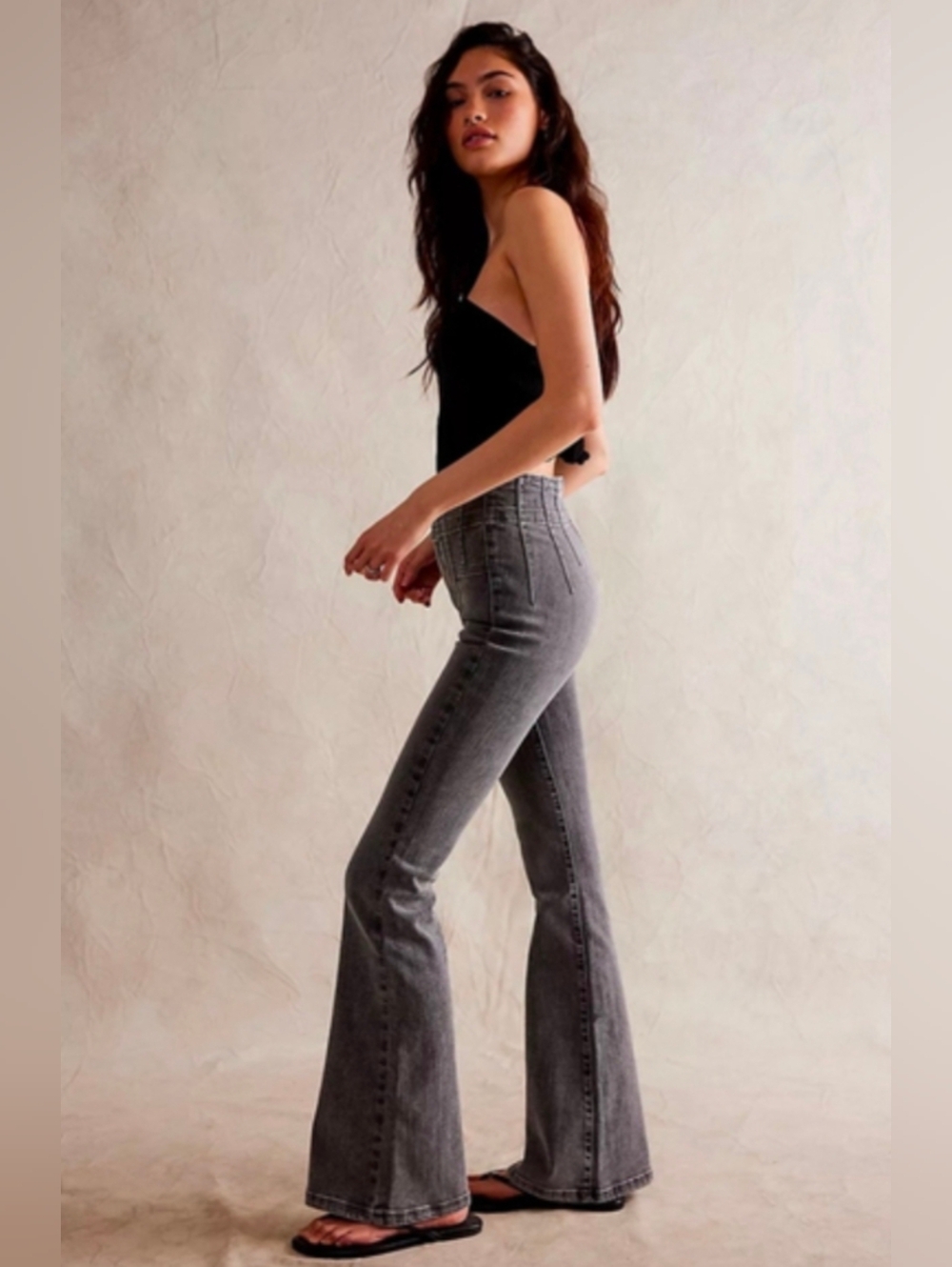 Free People Womens Jeans Bell Bottoms Black Flare Jeans
